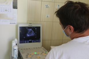 Egy ultrahang felvétel látható a vizsgálatot segítő gép monitorán.