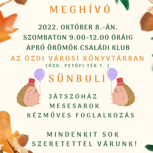 Az Apró Örömök Családi Klub: Sünbuli plakátja.
