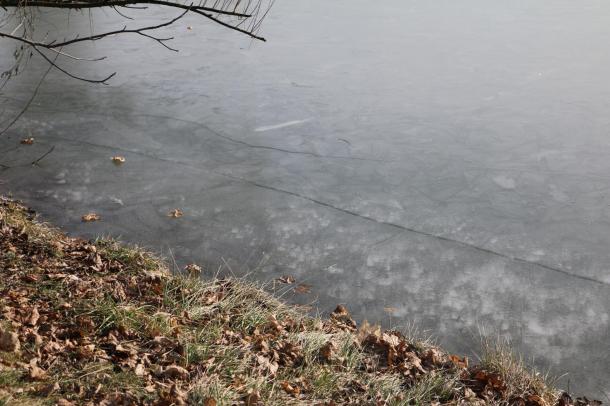 Vékony jégréteg takarja az Ózdi Horgásztavat.