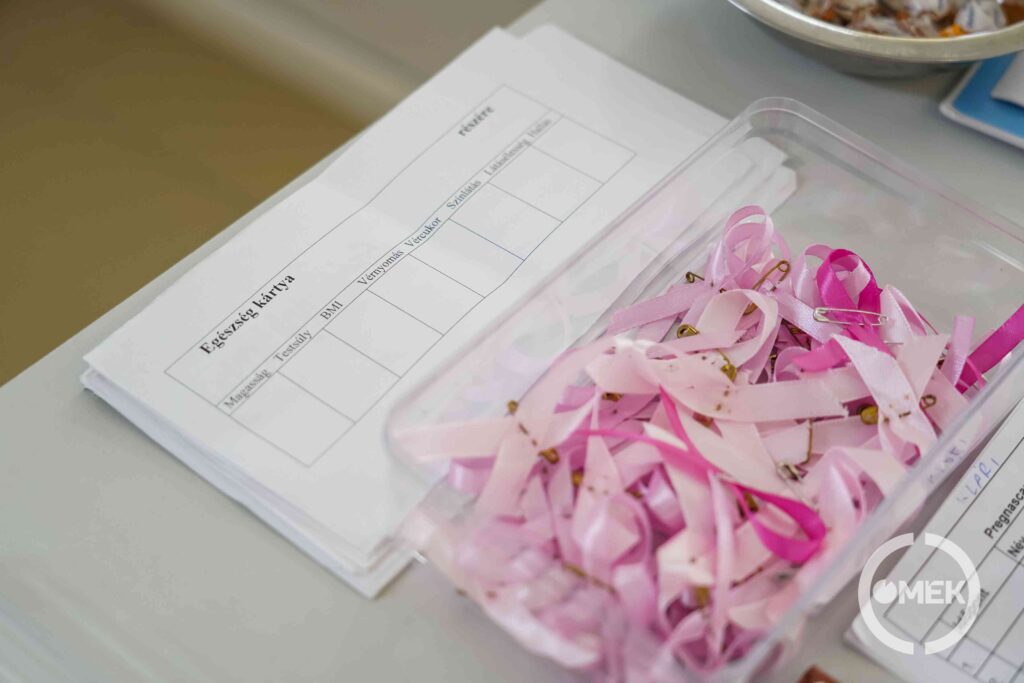 Rózsaszín szalagok és jelenléti ív fogadta a résztvevőket.