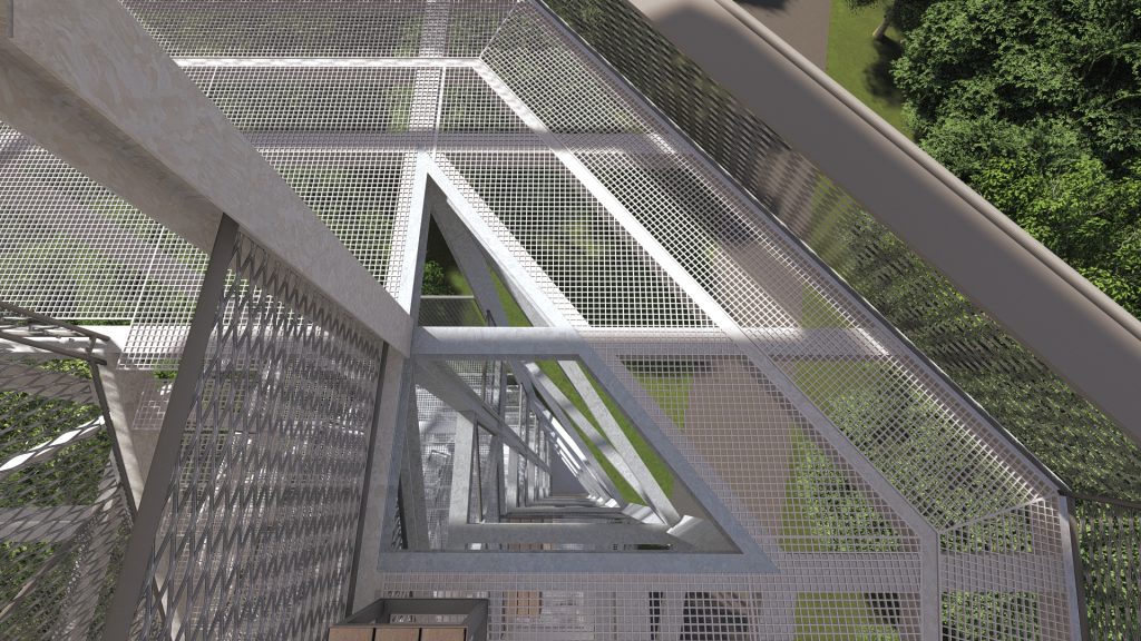 Az üveg háromszögeken keresztül is lenézhetünk a mélybe.