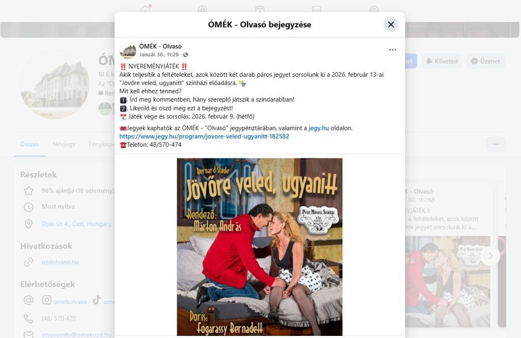 Így néz ki az Olvasó által indított nyereményjáték a Facebookon.