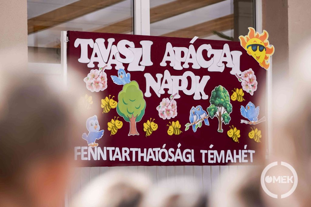 Tavaszi Apáczai Napok Fenntarthatósági Témahét felirat szerepek a táblán.