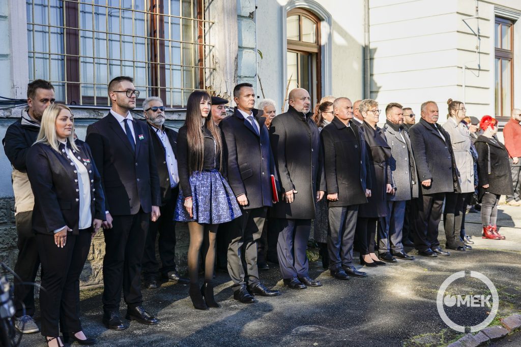 A város vezetői, önkormányzati képviselők és meghívott vendégek a megemlékezésen.